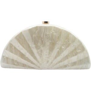 Ivory Acrylic Fan Shell Clutch Purse Elegant Marbled Handbag with Detachable Cha